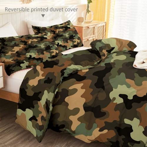 Parure de lit double microfibre douce vert olive camouflage 3 pièces - 6