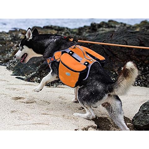 ThinkPet Outdoor Dog Backpack Reflective Saddle Bag - Dog Pack Double Bag for Hound Travel Rucksack for Small Medium Dogs (Orange,S) Cover