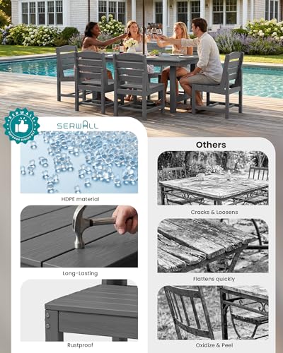 Image of SERWALL Patio Dining Sets for 10 Person, HDPE Dining Set with 2 Tables, 8 Armless Chairs and 2 Armed Dining Chairs, Gray