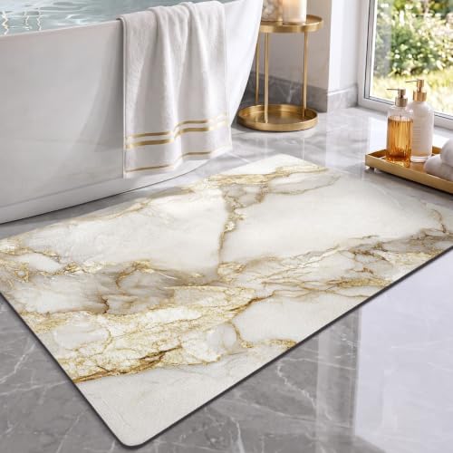 Color&Geometry Gold Marble Bathroom Rugs Non Slip Absorbent Thin Bath Mat