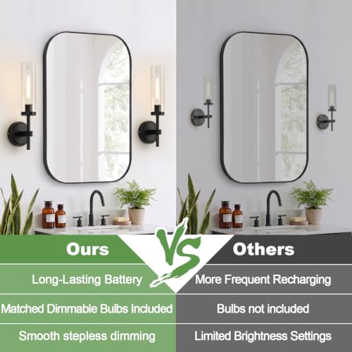 Image of Battery Operated Wall Sconce Set of 2, Matte Black Wireless Rechargeable Wall Lighting Fixtures with Remote Control, Dimmable Wall Light for Bathroom , Vanity, Living Room, Bedroom, Hallway, Stairway