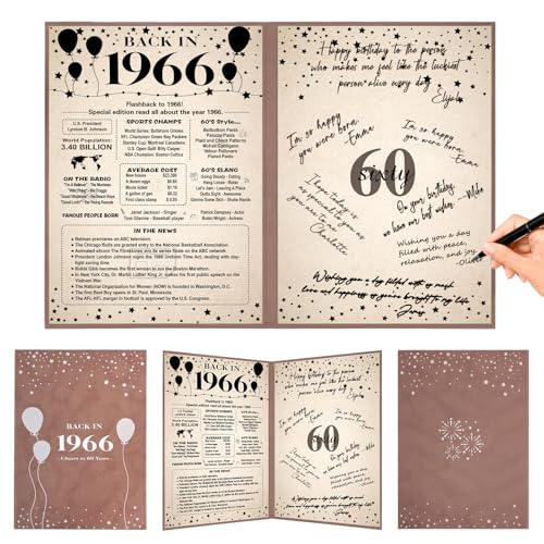Image of Crenics 60th Birthday Decorations for Women or Men, Vintage Back in 1966 Poster, 60th Birthday Guest Signature Book, Awesome 60 Anniversary Birthday Gifts