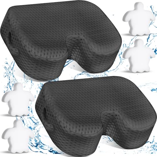 Tinideya 2 Pcs Hot Tub Booster Seat for Adults with Suction Cups and 4 Pcs Hot Tub Sponge Air Mesh Portable 15 x 12 x 5 Inch Seats Washable Inflatable Accessories for Spa Cushion(Grey)
