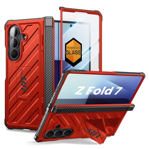 SUPCASE for Samsung Galaxy Z Fold 7 Case with Kickstand (UB Pro), [Built-in Tempered Glass Screen Protector] [Hinge Coverage] [Military-Grade Protection] Full-Body Heavy-Duty Rugged Phone Case, Ruddy