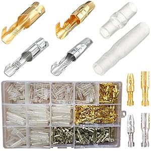 LUOWAN Connettori a Proiettile Kit, 400PCS 3,9mm Bullet Oro Ottone Terminali Filo Maschio e Femmina Bullet Connector Terminali a Crimpare Doppi con Coperchio Isolante per Moto Auto Strumenti elettrici