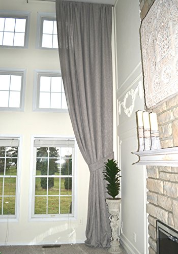 Ikiriska Extra Long Luxury Gray Linen Curtain Custom Made 16 17 18 20 24 Feet, 2 Story Window Treatment Drape 9 Ft Wide, High Ceiling (16 Feet) #TOP2