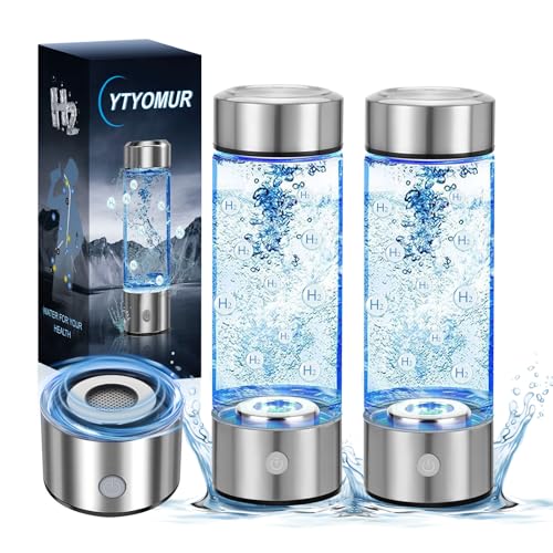 Botella de Agua de Hidrógeno Mejorada, Generador de Hidrógeno, Máquina de Agua de Hidrógeno Recargable con Tecnología SPE/PEM, Portátil y Recargable, Vidrio, 450 ml (Paquete de 2)