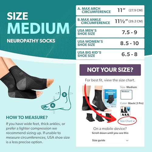 Image of BraceAbility Neuropathy Socks (3 Pairs) - Multipack Peripheral Compression Diabetic Toeless Foot Sleeves for Nerve Damage in Feet, Ankle Gout, Plantar Fasciitis Relief for Men and Women (M - Black)