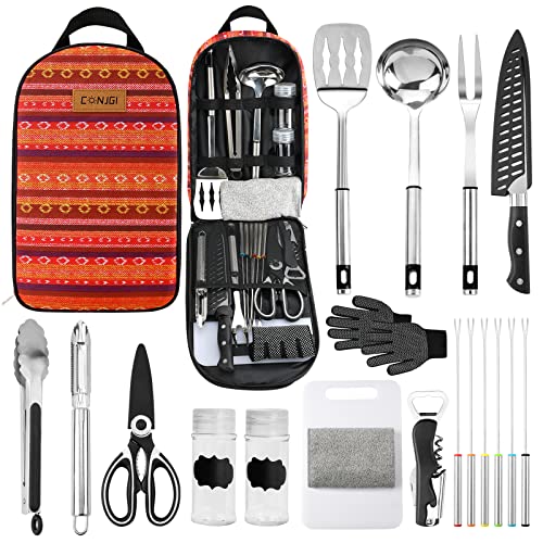 Camping Cookware Storage Bag – Camping Cooking Utensils Set Bag Camping Tool Portable Storage Bag Suitable for Knife, Fork, Spoon, Chopping Board, Chef’s Knife,Kitchenware Storage