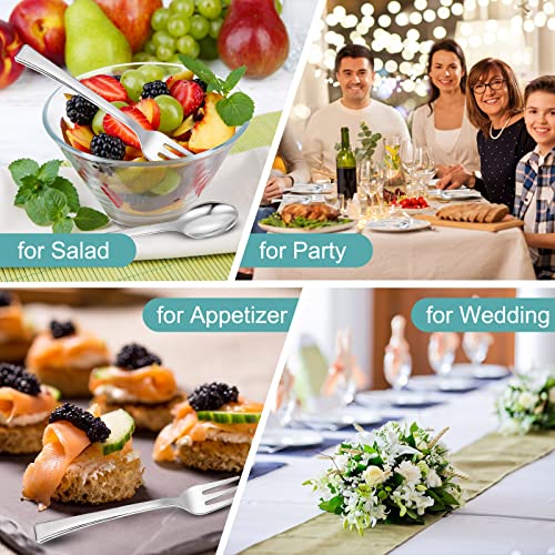 300 Pieces Plastic Mini Appetizer Forks And Spoon 4.53 Inch Stainless Steel Finished Silver Disposable Silverware Heavy Duty Plastic Tasting Dessert Forks For Party Wedding Catering (Spoon And Fork) #TOP3