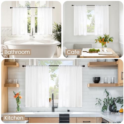 Image of BGment Short White Curtains 40 Inch Length for Small Window - Linen Semi Sheer Drapes with Rod Pocket Light Filtering for Cafe Bedroom Kitchen Lightweight Rustic, 2 Panels Set, 30 X 40 Inch