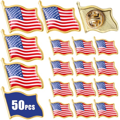 BlissfulTie 50PCS American Flag Lapel Pins Bulk, Metal Waving USA Flag Pin with Butterfly Clutch, Patriotic Badge for Veterans, Events and Celebrations by BlissfulTie - Used condition - US$8.99