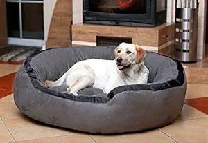 Mellifluous Luxurious Soft Velvet Fluffy Dual Color Dog Cat Pet Puppy Bed- Washable, Comfortable, Portable Bed for All Types of Breed Dog and Cats (3XL, Grey-Black)