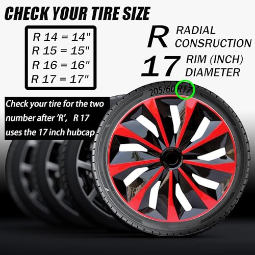 Image of Hubcap Wheel Cover Replacement R17 Hub Caps Universal-Fit Steel Wheel Rim Cover ABS Material Exterior Accessories for Car Truck SUV -Set of 4(17-inch,Red-Black)