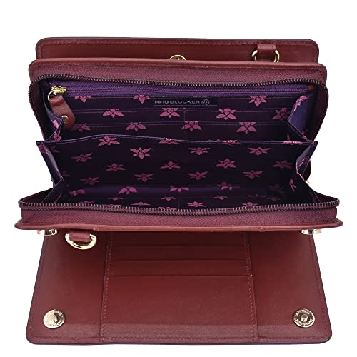 Image of Anuschka Women's Leather Wallet - Hand-Painted Genuine Leather Wallet with RFID Protection - 1149, Croc Embossed Berry