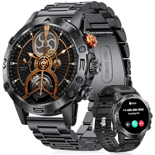 2025 Reloj Inteligente Hombre Militar, 1.53'' IPS Smartwatch Hombre con Llamadas Bluetooth, Larga Duración, Impermeable IP68, Pulsera Actividad 120+ Modos Deportivos, SpO2, Sueño, Android iOS, Negro