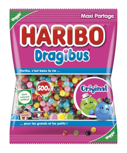 HARIBO - Dragibus - Bonbons Sans Colorants Artificiels & Sans Gélatine - Sachet 500 g