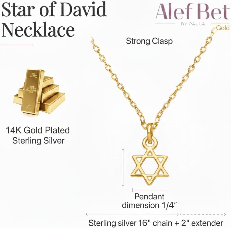 Alef Bet by Paula Tiny Star of David Necklace Sterling Silver 925 Dainty Magen David Pendant Minimalist Jewish Jewelry Women Bat Mitzvah Hanukkah Gift