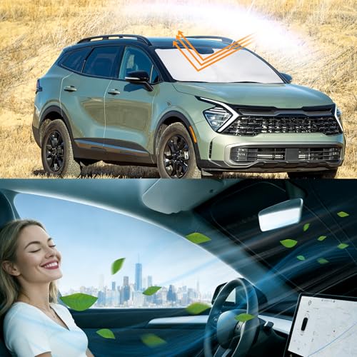 Image of Windshield Sun Shade for 2023-2026 Sportage Kia | Foldable, Full covered for windshield, Block UV Rays, Heat Reduction, Easy to install, Keeps Car Cooler