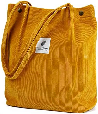 Corduroy Tote Bag Cute Tote Bags for Women Shoulder Bag with Inner Pocket for Work Beach Travel and Shopping Grocery