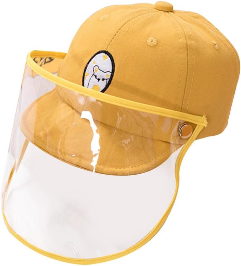 SHOWERORO Yellow Cotton Protective Hat for Detachable Face Cover | 5 to 15 Months, Peaked Baseball Style, Outdoor Activities and Holidays
