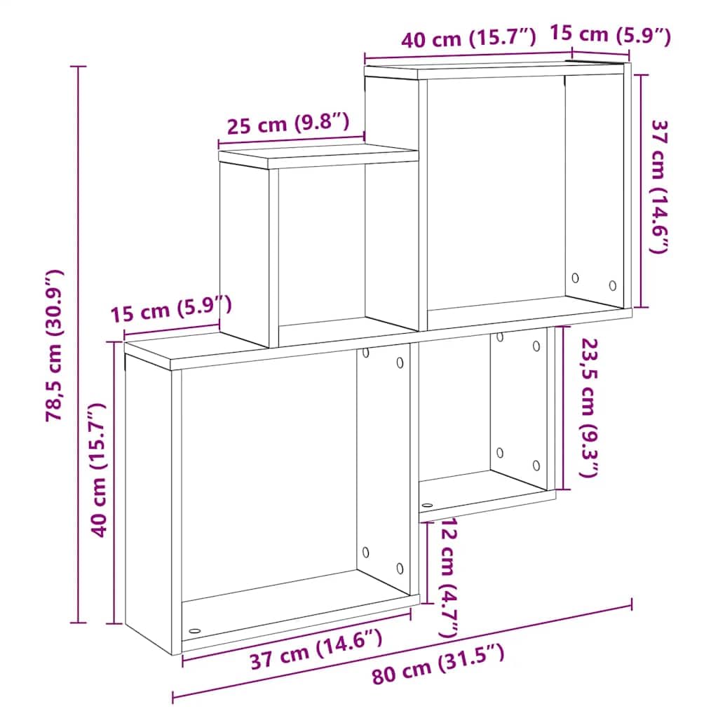 Wandregal Artisan-Eiche 80x15x78,5 cm Holzwerkstoff Schweberegal starker 60 kg Hängeregal Modernes Design Bodenfrei Bad Küche Wohnzimmer Schlafzimmer