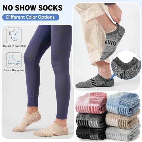 Image of Merino Wool Ankle Athletic Running No Show Socks Cushioned Breathable Sports Warm Thick Socks for Men and Women 6 Pairs
