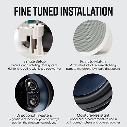 Image of Polk Audio RC6s in-Ceiling 6.5 inch Stereo Speaker | Dual Channel from a Single Location | Perfect for Damp and Humid Indoor /Outdoor Placement - Bath, Kitchen, Covered Porches (White, Paintable Grille)