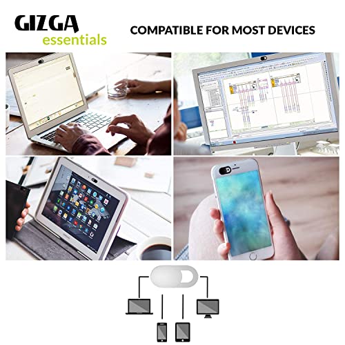 Image of GIZGA essentials Webcam Cover, Privacy Protector Webcam Cover Slide, Compatible with Laptop, Desktop, PC, Smartphone, Protect Your Privacy and Security, Strong Adhesive, Set of 3, White