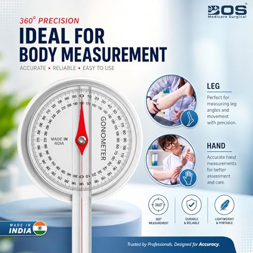 Image of Goniometer Set 180 & 360 Transparent Plastic Joint Angle Measurement Tool for Physiotherapy, Finger Hand Leg ROM Measuring Device for Orthopedic Rehabilitation Clinic Equipment (Set Of 3 Pcs )