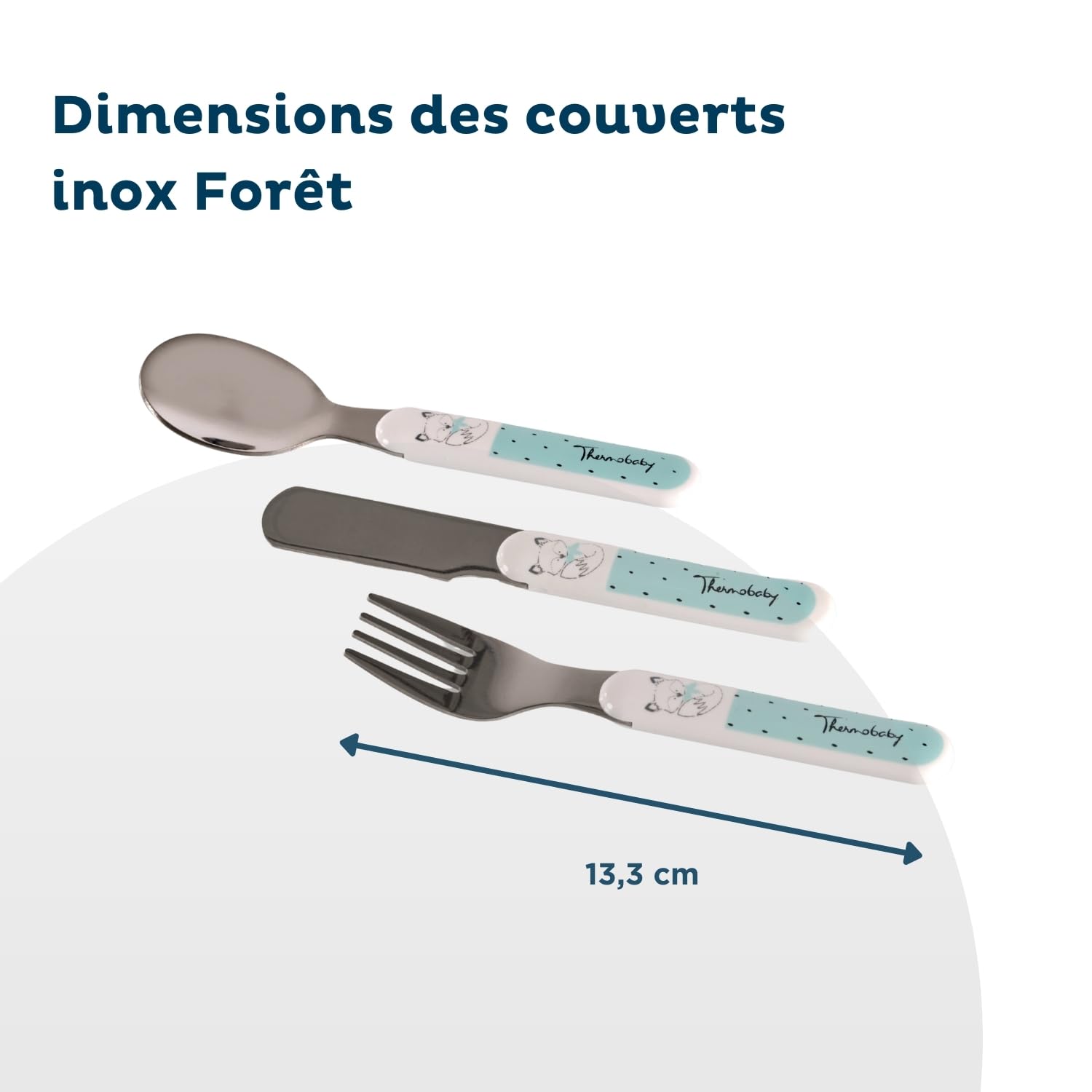 THERMOBABY Coffret Vaisselle Mélamine et Couverts Inox Enfant, Vert Céladon - Gris