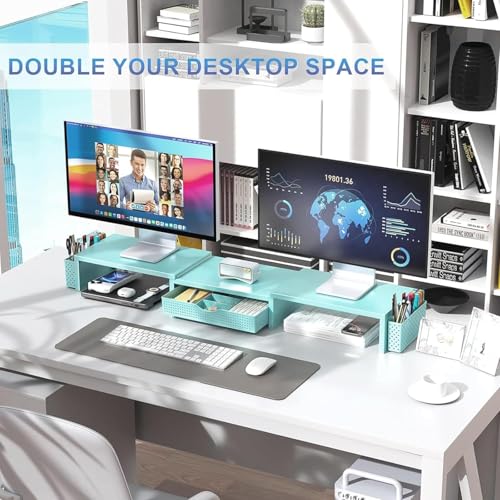 Image of gianotter Dual Monitor Stand Riser With Drawer and 2 Pen Holders