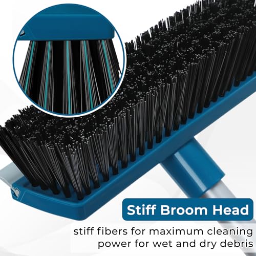 Image of Stiff Bristle Deck Brushes for Scrubbing Heavy Duty with Rubber Scrape Squeegee, 55 inch Long Handle Scrub Brush for Bathroom Shower Carpet Outdoor Floor Cleaning (Head Size: 10.8 inch) (Pack of 2)