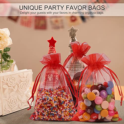 Image of ANZNKU 100PCS Premium Red Organza Bags 5x7 inches Mesh Bags Drawstring, Small Gift Bag for Christmas Easter Wedding Candy Party Favor, Cute Jewelry Pouches