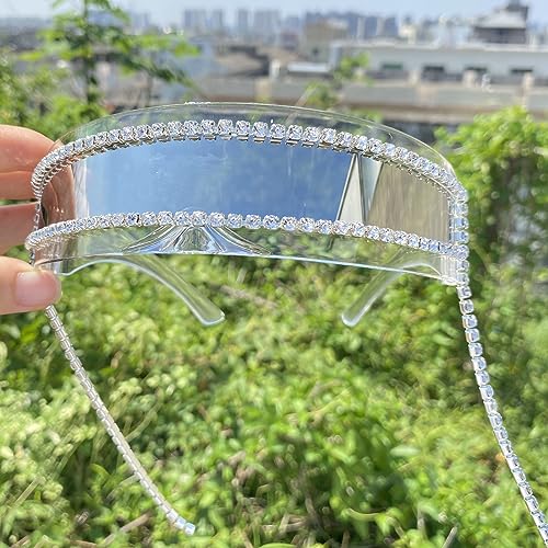 2022 Trendy Wrap Around UV Protective Tassel Rhinestones Sunglasses for Women,Y2K Womans Men Trendy Sun Glasses,3