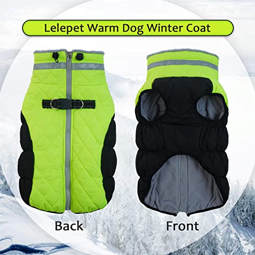 Image of LeLePet Warm Fleece Dog Jacket, XX-Large, Lime, Adjustable, Reflective, Water-Resistant, Windproof, Turtle Neck, for Small Medium Large Dogs