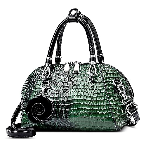 Borsa Donna Modello Coccodrillo Borsetta Tracolla Pelle PU a Mano con Ciondolo Fiore Elegante Borse a Spalla per Datazione Festa Shopping Verde