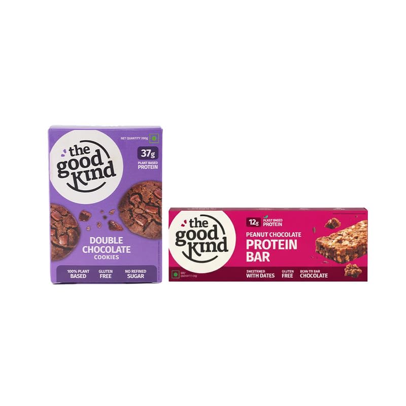 Image of The Good Kind Double Chocolate Cookies (1 Pack) & Peanut Chocloate Protein Bar (2 Pack), Plant Based Cookies & Bar, Perfect for Snacking, Gluten Free, Palm Oil free & Vegan (Combo Pack of 3)