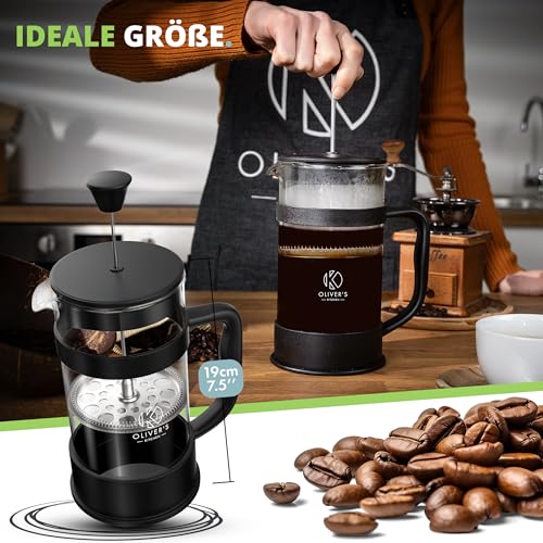 Oliver's Kitchen® French Press 1 liter - Eleganter Kaffeebereiter aus Glas - Kaffee Maschine für authentischen Kaffeegenuss - Hitzebeständig und praktisch 3