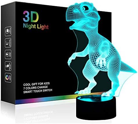 Tiscen 3D Illusion Night Light, LED Table Desk Lamps, Dinosaur Nightlights, 7 Colors USB Charge Lighting Bedroom Home Decoration for Kids Christmas Halloween Birthday Gift,Plastic