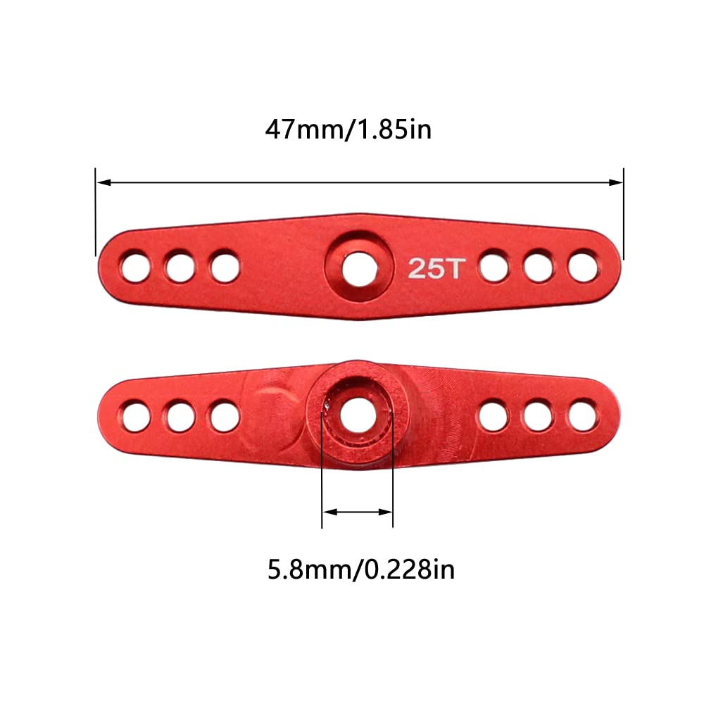 Fasizi 5Pcs 25T One-word Rocker Arm Standard Steering Gear Swing Arm Digital Gear Metal Universal Upgrade Parts - Red - Image 3