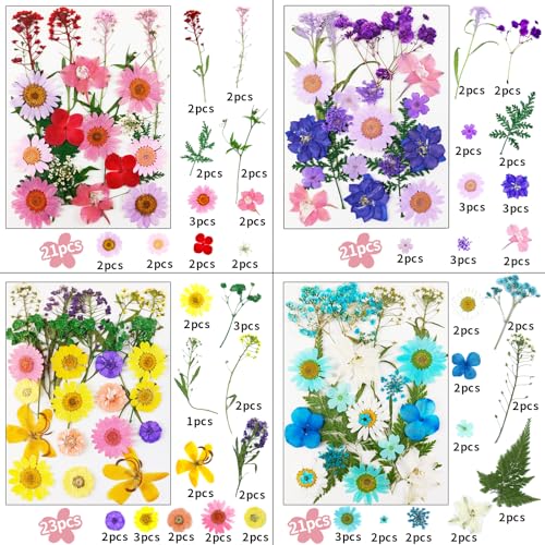 Image of 190 Pcs Dried Pressed Flowers for Resin, Real Dried Pressed Flowers for Resin Butterfly Stickers DIY Art with Tweezers Crafts Decorate for Candles Jewelry Nail Crafts
