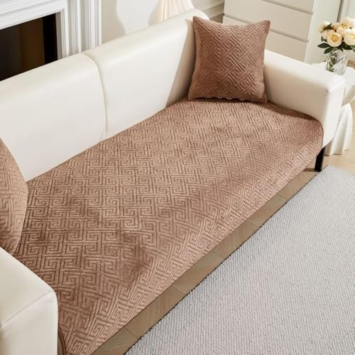 Image of HOMETHREADS Innovative Premium Velvet Sofa Cover Mat with PVC Backing for Non-Slip Comfort | (Brown Vrsh, 1 Seater | 70x70cm)