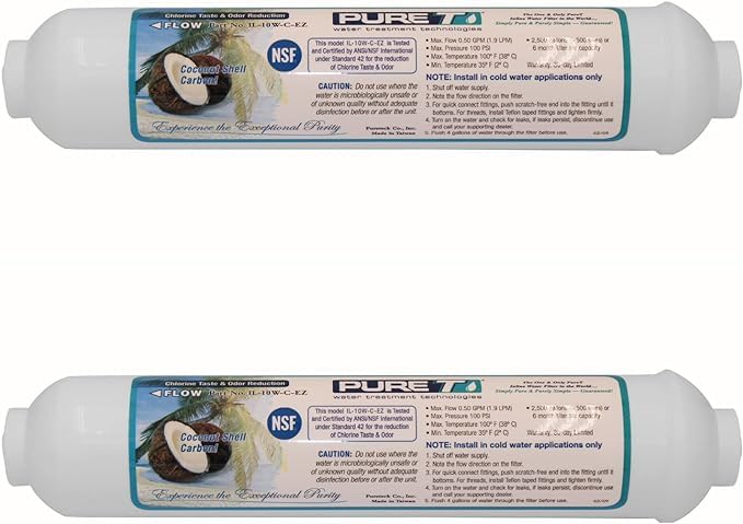 PureT 10 x 2 Inline Post GAC Carbon Filter, 2 Pack, IL-10W-C-EZ