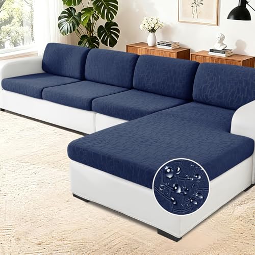 MAXIJIN Waterproof Sectional Couch Cover 3 Pieces Stretch Couch Cushion Covers for Sectional Sofa L Shape Seat Slipcovers with Elastic Bottom for Dogs Pets (2 Seater + 1 Chaise, Navy Blue)