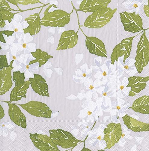 Caspari Cocktail Napkins Paper Napkins 5" x 5" Party Napkins Wedding Napkins for Wedding Reception Floral Blanc De Blancs Grey Pk 40