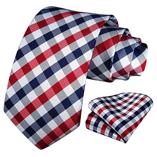 Image of HISDERN Ties for Men Formal Business Plaid Checked Mens Ties and Pocket Square Set Classic Wedding Necktie Handkerchief