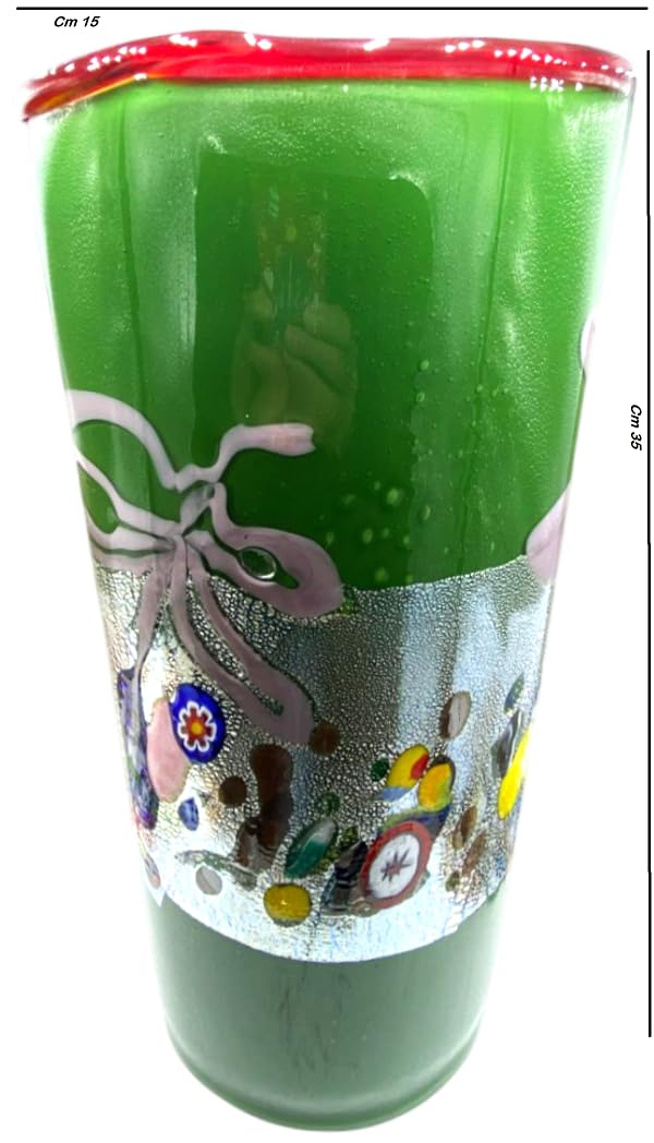 Jarrón de cristal de Murano, decorado a mano con murrina y hoja de plata multicolor, arte moderno veneciano MDARG04A
