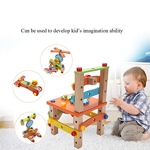 Yosooo Wooden Construction Toy, 2 Types New DIY Wood Disassembly Chair Tool Nut Assembly Chair Children Puzzle Toys Wooden Blocks Toys Wooden Building Set(B) - Thumbnail 5