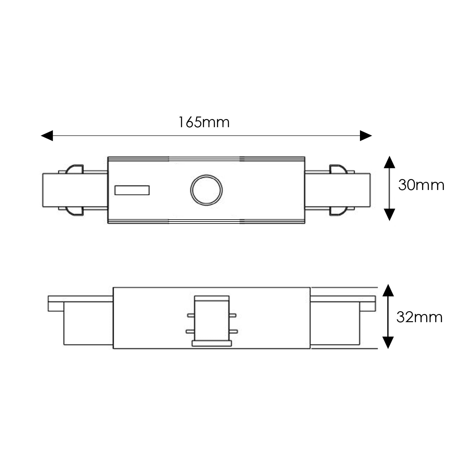 VoltShine Conector en línea para carril trifásico, color blanco, con separador; ideal para instalaciones eléctricas comerciales y residenciales.